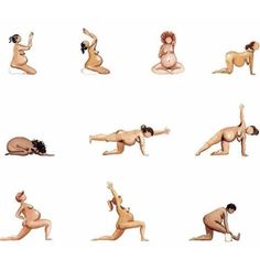 the woman is doing yoga poses in different positions