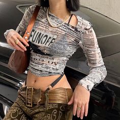 Gothic Tank Tops, Crop Top Aesthetic, E Girl Aesthetic, Slim Fit Crop Top, Mesh T Shirt, E Girl, Harajuku Streetwear, Crop Top Tees, Looks Street Style