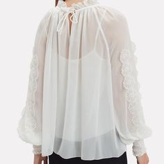 Beautiful Flower Detail Sheer Spring Lace Top Blouse For Work, Spring Workwear Lace Top Blouse, Spring Workwear Blouse With Lace Trim, Flower Detail, See By Chloe, Beautiful Flower, Beautiful Flowers, Chloe, Color White