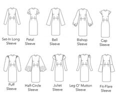 the different types of dresses for women in sizes ranging from small to large, including long sleeves