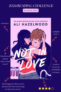 the cover for not in love by ali hazelwood, with an illustration of two people