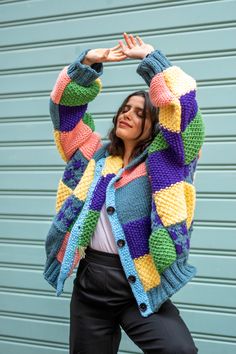 New blue colored cardigan Colorful Patchwork Long Sleeve Sweater, Cozy Blue Patchwork Sweater, Multicolor Patchwork Long Sleeve Cardigan, Multi-colored Long Sleeve Patchwork Cardigan, Colorful Long Sleeve Patchwork Cardigan, Multicolor Long Sleeve Patchwork Sweater Coat, Cozy Multicolor Patchwork Cardigan, Multicolor Patchwork Sweater Coat For Winter, Cozy Patchwork Cardigan