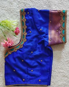 Simple And Unique Blouse Design, Latest Simple Aari Work Blouse Designs, Simple Embroidery Designs Blouse, Aari Work Blouse Designs, Latest Blouse Neck Designs, Magam Work, Blue Blouse Designs