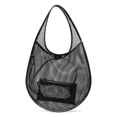 Black mesh shoulder bag from Alaïa. The One piece medium hobo bag is made of black fishnet and patent leather, with a drawstring top and patent leather pouch to fit all your belongings.Measurements: L26 x H39 x W1 cmMade in Italy Black Mesh Shoulder Bag For Travel, Mesh Tote Bag For Shopping, Mesh Shoulder Bag For Travel, Everyday Mesh Tote Bag, Everyday Use Mesh Tote Bag, Daily Use Mesh Shoulder Bag, Black Mesh Bag For Daily Use, Black Mesh Bags For Daily Use, Mesh Shoulder Bag For Shopping