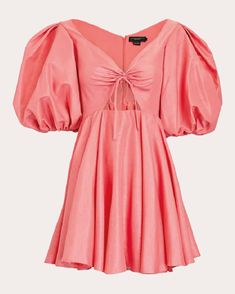 Pink Puff Sleeve Dress With Tie Back, Pink Puff Sleeve Dress With Voluminous Fit, Chic Pink Puff Sleeve Dress With V-neck, Pink Mini Dress With Balloon Gathered Sleeves, Pink V-neck Puff Sleeve Dress With Gathered Sleeves, Flared Mini Skirt, Lela Rose, Column Dress, Classy Casual