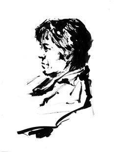 a black and white drawing of a man with his head turned to the side, in profile