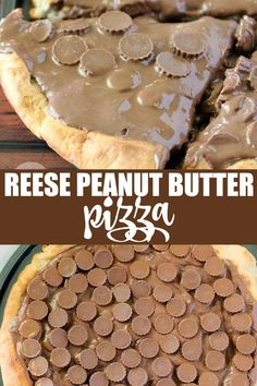 this is an image of a peanut butter pizza with chocolate toppings on the crust