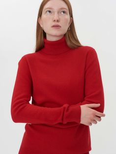 Women's Cashmere Classic Turtle Neck Sweater Red - Gobi Cashmere Studio Shots, Foundation Piecing, Fitted Turtleneck, Turtle Neck Sweater, Womens Cashmere, Cashmere Turtleneck, Women Essentials, Own It, Red Sweaters