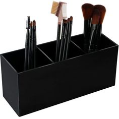 PRICES MAY VARY. MATERIAL - The black makeup brush holder is made out of plastic to match any décor. The size is 8.3*2.8*3.5 inches. MULTI-PURPOSE USE - With 3 open slot compartments that can be used for makeup brushes, lip/eye liners, blushes, glosses, hair accessories, nail polish, pens, lotions, perfumes, jewelry and more. NEVER OUT OF STYLE - Sleek design and simple. Organize cluttered drawers and saves space on your vanity tabletop. Perfect makeup storage unit for makeup users and professio Black Makeup Brush Holder, Makeup Brush Cleaning Mat, Nail Polish Pens, Black Brush, Accessories Nail, Led Makeup Mirror, Makeup Brush Holder, Cosmetic Display, Black Makeup