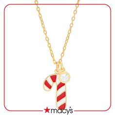 in stock Macys Jewelry, Drop Pendant Necklace, Jewelry Repair, Drop Pendant, White Sapphire, Gold Plated Sterling Silver, Online Jewelry, Candy Cane, Jewelry Collection