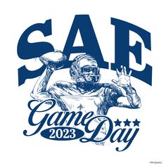 a football player catching a ball with the words game day on it