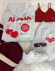 #alphagammadelta #sorority #sdsu #alphagam #sdsu #merch #sororitymerch #traveloutfit #sweatset #matchinset #hoodie #cherries #gym #outfit #styling #inspo Cherry Sorority Merch, Sorority Hoodie Ideas, Cool Sorority Merch, Sorority Merch Ideas Trendy