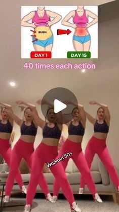 four women in pink pants and bra tops are dancing with their hands up to the side