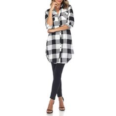 White Mark Women's Light Weight Plaid Print Tunic with Pockets is the perfect button up for all year round. This Tunic is made with a light weight stretch fabric and available in assorted plaid prints. The Piper Plaid Tunic Top features hidden side pockets and long sleeves, finished with buttoned roll-tab cuffs. This light-weight button up can be styled with jeans and leggings or even worn alone as a dress. Size: M.  Color: Black.  Gender: female.  Age Group: adult. Plaid Tunic, White Mark, Tunic Shirt, Print Tunic, Tunic Length, Soft Light, Plaid Pattern, The Weekend, Women's Plaid Shirt