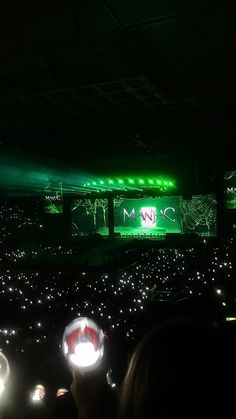 the stage is lit up with green lights