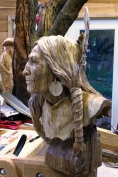 Wood carving Chainsaw Wood Carving, Indian Head