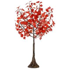 a tree with red leaves on it is in the middle of a white background,