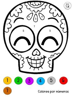 a coloring book with a skull face and numbers