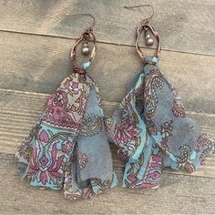 two pairs of blue and pink fabric earrings