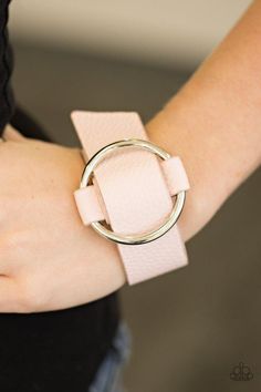 Brushed in a light pink finish, a strip of textured leather loops through a circular fitting for a simplistic look. Sold as one individual bracelet. Mobile Boutique, Box Accessories, Paparazzi Accessories, Affordable Jewelry, Paparazzi Jewelry, Black Rhinestone, Pink Bracelet, Leather Silver, Pink Leather