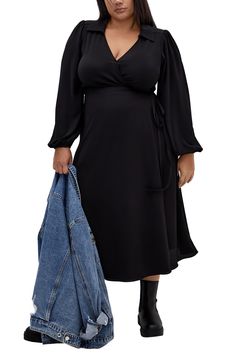 Keep your everyday look on point with this flowy wrap dress that's a versatile option for any occasion. True wrap style with side tie closure Spread collar Surplice V-neck Long sleeves with elastic cuffs Unlined 96% polyester, 4% elastane Machine wash, line dry Imported Flowy Wrap Dress, Long Sleeve Wrap Dress, Black Wrap Dress, Nordstrom Store, City Chic, Look On, Nordstrom Dresses, Wrap Style, Everyday Look