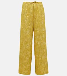 Puvis floral wide-leg pants in gold - Dries Van Noten | Mytheresa Silk Wide-leg Pants With Floral Print, Spring Silk Wide Leg Pants With Elastic Waistband, Floral Print Wide Leg Bottoms In Viscose, Silk Wide Leg Pants For Summer, Summer Wide Leg Silk Pants, Wide Leg Silk Pants For Summer, Spring High-waisted Silk Wide Leg Pants, Spring Silk High-waisted Wide Leg Pants, Dries Van Noten 2023