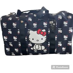 This Is Absolutely Fabulous! Measures 20” Long And 13” High Side Pockets Gripper On Handles Cute Black Bag With Hello Kitty Print, Black Hello Kitty Print Travel Bag, Travel Rectangular Bag With Hello Kitty Print, School Bags With Hello Kitty Print, Rectangular Shape, Playful Hello Kitty Travel Bag, Hello Kitty Bags, Hello Kitty Black, Multicolor Sequins, Kitty Cafe