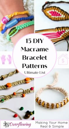 macrame bracelets with text overlay reading 15 diy macrame bracelet patterns ultimate list