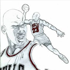 a drawing of a basketball player with his head in the air and one hand out