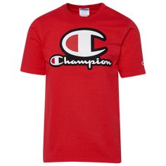 Champion Stacked Logo T-Shirt - Red Champion Clothing, Boys Designer Clothes, Champion Shoes, Brown Suit, Fresh Shoes, Mens Nike Air, Metal Lace, Ankle Support, Comfortable Boots