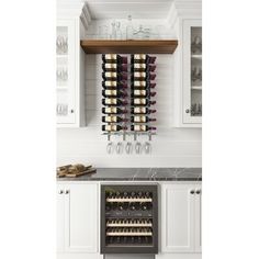 a wine rack in the corner of a kitchen