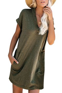 BestDealFriday Green Came To Play Cotton Blend Pocketed T Shirt Dress P1482213, Green-(US 16-18)XL V Neck Summer Dress, T Shirt Dresses, Polyester Shirt, Dresses Pink, Mens Fashion Casual Outfits, Women's Cover Up, Shirt Dresses, Loungewear Sets, Mens Fashion Casual