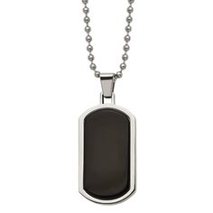 Wear this black agate inlay dog tag necklace to complete your sharp style. Wear this black agate inlay dog tag necklace to complete your sharp style.Click on this JEWELRY & WATCHES GUIDE to learn about fit, styles, materials and more! Black agate inlay Metal: stainless steel Chain length: 22 in. + 1 1/2-in. extender Packaging: boxed Plating: immersion plated Finish: polished Chain type: ball Gemstones may have been treated to enhance their appearance. Special care may be required. Please visit o Stainless Steel Dog Tag Necklace, Black Dog Tag Jewelry For Gifts, Black Engraved Rectangular Jewelry, Black Rectangular Engraved Jewelry, Black Rectangular Stainless Steel Jewelry, Black Stainless Steel Rectangular Jewelry, Black Engraved Rectangular Pendant Jewelry, Black Engraved Rectangular Pendant Necklaces, Black Stainless Steel Dog Tag Necklace