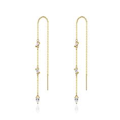 Delicate ear threaders fashioned with an 18k gold-plated finish and pear-shaped crytals. 0.13" W x 5.12" L 18k gold-plated copper / crystal Chain Threader Earrings, Ear Threader, Copper Crystal, Threader Earrings, Accessories Jewelry Earrings, Long Chain, Lalique, Pear Shaped, Fashion Earrings