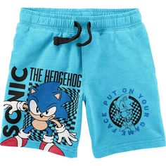 Speed your way to comfort with this Sonic the Hedgehog t-shirt and lounge shorts set. The shirt comes in athletic heather with a bright image of Sonic. The shorts come in a bright celadon blue and feature an image of Sonic standing in front of black letters that spell out his name. This set makes a great gift for fans of the Sonic the Hedgehog video games. Cotton Graphic Print Bottoms For Playwear, Cotton Bottoms With Graphic Print For Playwear, Casual Graphic Print Shorts For Playwear, Cotton Character Print Shorts, Cotton Shorts With Character Print, Sports Cotton Shorts With Graphic Print, Playful Cotton Sports Bottoms, Blue Cotton Graphic Print Shorts, Fun Blue Cotton Shorts