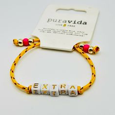 Pura Vida Bracelet - Nwt Trendy Yellow Jewelry With Letter Beads, Casual Yellow Bracelets With Letter Beads, Adjustable Yellow Friendship Bracelets With Letter Beads, Gold Letter Beads Friendship Bracelets For Summer, Gold Friendship Bracelets With Letter Beads For Summer, Yellow Letter Beads Friendship Bracelets, Casual Gold Bracelet For Vacation, Casual Yellow Friendship Bracelets, Yellow Letter Beads Friendship Bracelets As Gift