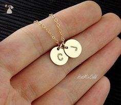 TWO Monograms Disc Necklace, Gold Initial Necklace, Customized Family Necklace / Couple Jewelry, Best Friend, Delicate Mothers Necklace - Wedding nacklaces (*Amazon Partner-Link) Necklace Family, Custom Charm Necklaces, Gold Initial Necklace, Mother Necklace, Custom Initial Necklace, Family Couple, Mother Jewelry, Charms Necklace