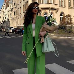 Bloggers Fav Spring Fitted Double-breasted Suits, Green Fitted Suit For Fall, Fitted Green Suit For Fall, Green Spring Office Outerwear, Spring Green Blazer For Workwear, Spring Green Workwear Blazer, Spring Green Blazer For Work, Green Formal Outerwear For Spring, Chic Fitted Green Outerwear