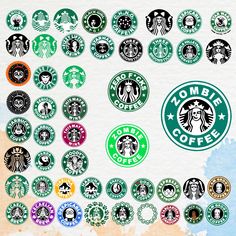 the starbucks logo is surrounded by many different colors