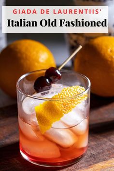 Short glass with old fashioned poured in with large ice cubes, lemon peel and Amarena cherries. Oranges added in the back ground for styling purposes. Italian Birthday Party, Amarena Cherries, Infused Fruit, San Mateo California, Cherry Drink, Italian Cocktails, Cherry Syrup, Cherry Cocktail