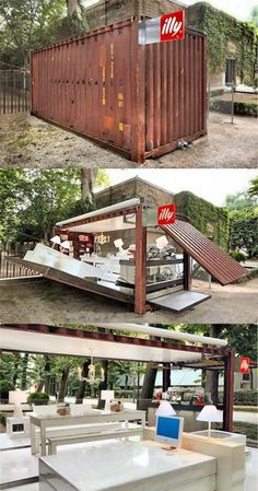 the shipping container is built into an outdoor kitchen