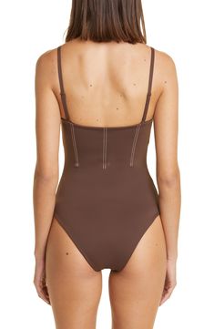 Bold stitching and a corset-inspired bodice lend visual intrigue to a one-piece swimsuit that will complement your beach-ready style. Removable, adjustable straps Lined 64% nylon, 26% spandex Hand wash, line dry Imported Beach Ready, Fabric Gift Bags, Fabric Gifts, Free Fabric, One Piece Swimsuit, Bodice, Adjustable Straps, Stitching, Size 4