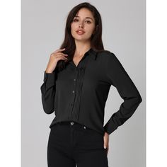 Keep your look semi-formal and elegant in cool weather with this basic shirt from Hobemty. Pair it with a tailored skirt or wide-leg pants and heels for a chic office look. Comfortable and casual, this pleated front shirt is perfect on its own or as a layer under a blazer or jacket. This shirt can be a perfect addition to almost any outfit from formal to daily wear, great for work, meetings, office, businesses, work, parties, cocktails, weddings, casual, daily dressing, etc. Solid Color Shirt For Office Wear, Solid Color Office Shirt For Workwear, Sleek Collared Blouse For Business Casual, Semi-formal Solid Office Blouse, Semi-formal Office Lady Shirt, Solid Color Semi-formal Office Shirt, Solid Color Office Lady Blouse For Semi-formal Occasions, Professional Solid Color Shirt For Work, Sleek Collared Blouse For Workwear