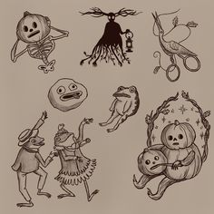 an image of cartoon characters drawn in ink