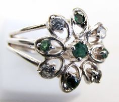 Solid silver 925 5 Natural untreated Colombian emerald and  4 zircons SIZE ESP/ITALY 14 France 54. US 7. UK O. Colombian Emeralds, 925 Silver Ring, Multi Stone Ring, Natural Emerald, Multi Stone, 925 Silver Rings, Stone Rings, Silver 925, Silver Ring