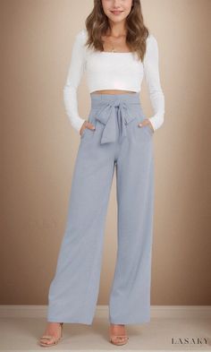 Lasaky - Professional Workplace Casual Wide Leg Pants with Waist Tie and Bow Detail Work Dresses Professional, Work Pants Women, Casual Tanks, Casual Wide Leg Pants, Maxi Gown Dress, Beach Skirt, Solid Color Dress, Professional Dresses, Daily Dress