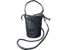 Allan K Pomelo Double Jump Leather Woven Bucket Bag | Black Bag Inside, Tone On Tone, Leather Weaving, Cotton Bag, Leather Handle, Bucket Bag, How To Look Better, Shoulder Strap, Outfit Accessories