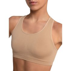 Confidence is effortless in the Seamless Sports Bra. This double-layered sports bra offers smooth coverage and support when worn under layers. Perfect for under dancewear and clothing, this bra features strategically placed ribbing for a secure, contoured, and comfortable fit to the body. Available in adult and tween sizes. Sports Bra With Medium Bust Support In Seamless Fabric, Supportive Seamless Bra For Gym, Sports Bra With Seamless Design, Seamless Micro-elastic Sports Bra, Sports Bra In Seamless Fabric, Sporty Sports Bra With Medium Support And Seamless Design, Versatile Seamless Gym Bra, Micro-elastic Seamless Sports Bra For Gym, Functional Seamless Racerback Bra