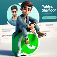 a man sitting on top of a green and white sign with the caption whatsapp