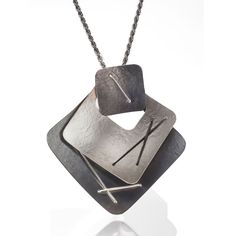 Suzanne Schwartz Three Square Necklace Luxury Silver Square Jewelry, Modern Jewelry With Large Square Pendant, Modern Square Jewelry With Box Chain, Modern Silver Square Jewelry, Contemporary Square Jewelry For Gifts, Modern Handmade Jewelry, Silver Rope Chain, Fluid Design, Square Necklace